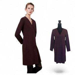 Massimo Dutti plum cotton blend long sleeve pullover v neck modest dress small
